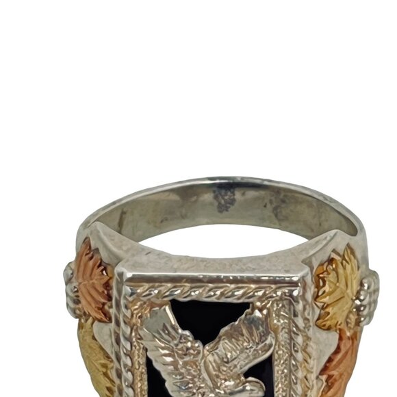 Black Hills Sterling Silver & Onyx Men’s Eagle Ring W/12K Gold Leaves (R357) - Picture 5 of 7